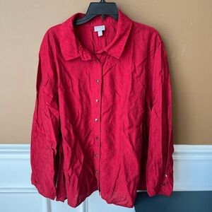 J. Jill Vibrant Red Casual Button Down Shirt Blouse Size 4X Holiday Christmas